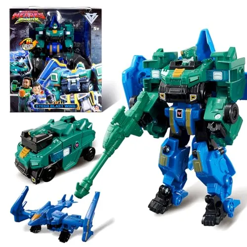 Quantum Heroes DINOSTER 2 in 1 Transforming Roboter Stego Blast Wing, 7,28 Zoll, Roboter Spielzeug für Kinder, Chariot und Transforming Spielzeug für Jungen und Mädchen 5 6 7 8 9 10 Jahre alt