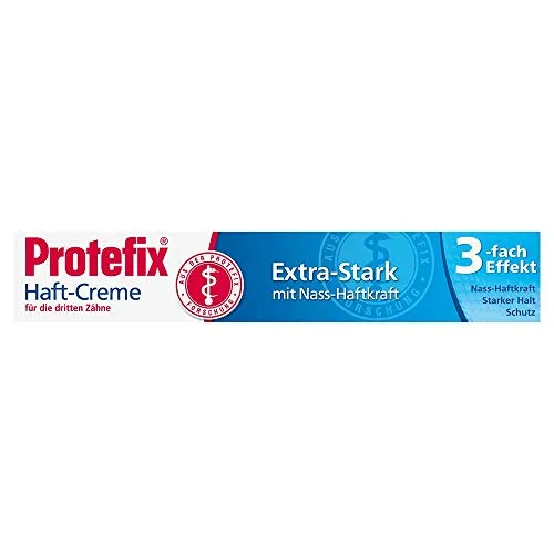Queisser Pharma PROTEFIX Haftcreme 47 g - P-Arznei, Extra-starke Haftcreme für Prothesen mit langanhaltendem Halt und effektiver Randabdichtung gegen Speisereste.