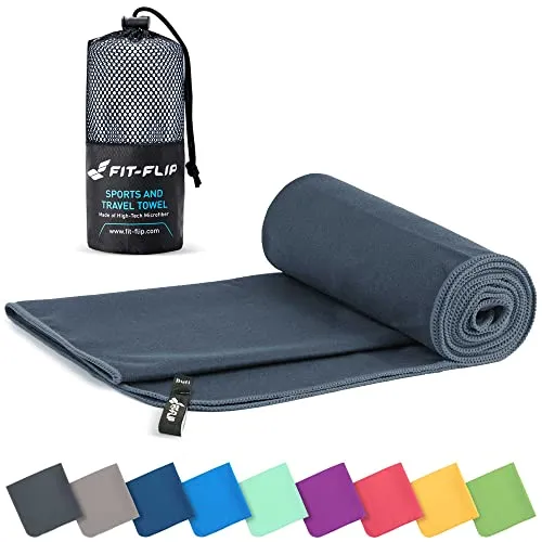 Fit-Flip Mikrofaser Handtuch - kompakte Microfaser Handtücher - ideal als Sporthandtuch, Reisehandtuch, Strandtuch - schnelltrocknend und leicht - Badetuch groß (50x100cm, Dunkelgrau)