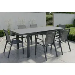 HARTMAN Aruba Garten-Essgruppe, xerix, Alu/Textilene, Tisch 180/240x100cm, 6 Stapelsessel