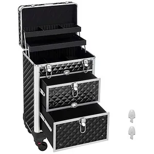 SONGMICS Kosmetikkoffer Trolley JHZB3508BK - Reisetaschen - Praktischer Schminkkoffer mit 4 abnehmbaren Universalrollen und 3 ausziehbaren Fächern für optimale Organisation und Mobilität.