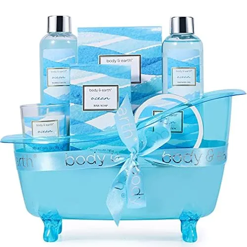 BODY & EARTH Badeset Ozeanduft Geschenkset Frauen, Wellness Set für Frauen, Geburtstagsgeschenk für Mama, Freundin Geschenkbox Muttertagsgeschenk