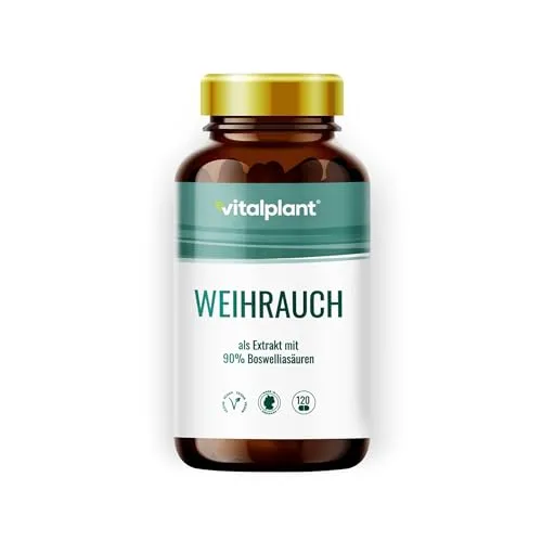 Vitalplant® Weihrauchkapseln hochdosiert im Braunglas - 600mg indisches Boswellia Serrata mit 90% Boswelliasäure in jeder Weihrauch Kapsel - 120st. Ohne Zusatzstoffe & rückstandskontrolliert