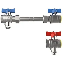 Buderus Logafloor Anschlussgruppe WMZ H3/4, 3/4'' - Hochwertige Anschlussgruppe für Heizkreisverteiler Logafloor HVE, ideal für effiziente Wärmeverteilung. Robustes Press-Messing und variable Verrohrung für einfache Installation.