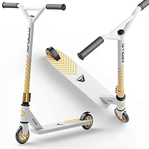 Apollo Stuntscooter Genius Pro - Weiß/Gold - Stunt Scooter für Kinder und Erwachsene, ideal für Einsteiger und Fortgeschrittene mit ABEC 9 Kugellagern und strapazierfähigem Aluminiumrahmen.