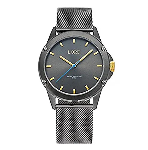 Lord Timepieces Bolt Gun Gold - Schwarz - Elegante Armbanduhr mit Edelstahlband und präzisem Miyota Quarzwerk. Wasserdicht bis 5 bar, ideal für jeden Anlass. Durchmesser Gehäuse: 42 mm.