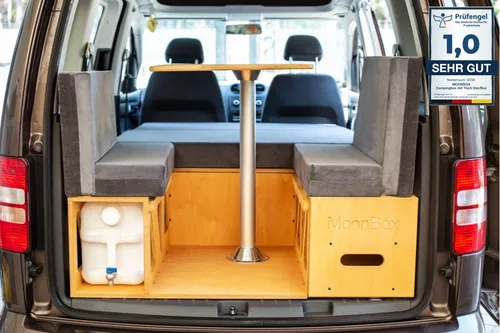 MoonBox Campingbox VW Van Kombi Typ 111 - Camping-Möbel mit innovativer Bettfunktion, ideal für Van-Liebhaber, platzsparend und aus hochwertigem Edelstahl gefertigt.
