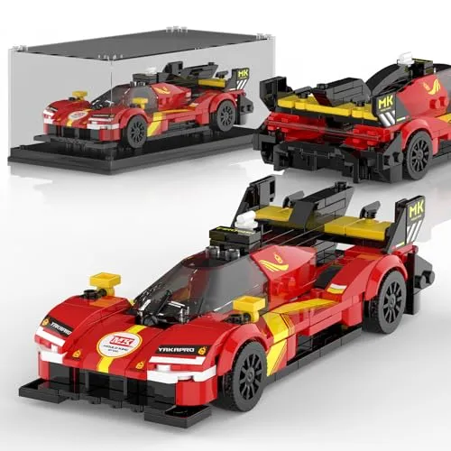Mould King Speed Champion Auto Serie mit Acrylvitrine, Technik Bausteine 27100 Rennwagen Sportwagen Bauspielzeug, sammelbares Modellauto，Klemmbausteine Rennauto Bausätze (355 Teile).