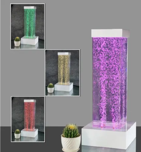 LED Wassersäule - Modernes Wasserspiel für jeden Raum - Brunnen, Wasserwände & -säulen: Elegante LED Wassersäule aus Acryl und Edelstahl, freistehend, ideal für Wohnzimmer, Lounge oder Patio, schafft eine entspannende Atmosphäre.