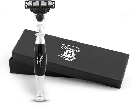 Haryali London 3-Klingen-Rasierapparat – Eleganter Rasierer für Männer und Frauen - Der stilvolle Rasierer mit ergonomischem Griff bietet eine gründliche Rasur. Hochwertig verarbeitet und wasserfest, kompatibel mit Standard-3-Klingen-Kartuschen. Ideal für alle Hauttypen und Rasierstile.