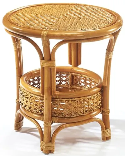 Kobolo Beistelltisch NIMES aus Rattan mit Ablagekorb - Ablagetisch aus robustem Rattan, ideal für drinnen und geschützten Außenbereich, mit praktischem Ablagekorb für zusätzlichen Stauraum.