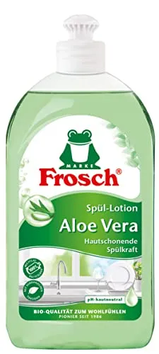 Frosch Aloe Vera Spül-Lotion 500 ml - Hautfreundliches Handgeschirrspülmittel mit pflanzlichen Tensiden und Aloe Vera-Extrakt für strahlend sauberes Geschirr. Ideal für die tägliche Reinigung, dermatologisch getestet und vegan.