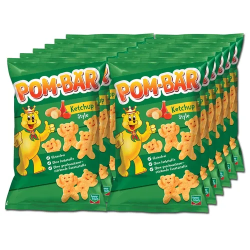  Pom-Bär Ketchup Style Chips, Knabberartikel, 12 Beutel je 75g 20,72€/1kg