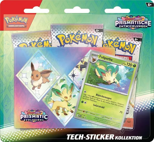 Pokemon TCG - Prismatische Entwicklungen - Tech-Sticker Kollektion - TCG OVP Displays mit exklusiven Evoli und Folipurba Stickern, ideal für Sammler und Pokémon-Fans ab 6 Jahren.