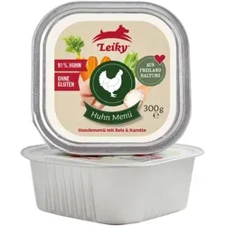 Leiky Nassfutter Hund Freiland-Huhn 18 x 300 g – 91 % Fleisch, getreidefrei - 18 x 300 g Alleinfutter mit 91 % Freiland-Huhn, ergänzt mit Reis und Karotte. Ideal für eine ausgewogene Ernährung, schonend verarbeitet und ohne künstliche Zusatzstoffe. Hergestellt in Deutschland für beste Qualität.