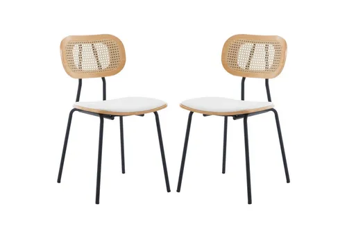 WAHSON OFFICE CHAIRS Esszimmerstuhl aus PU Leder 2er Set mit Rattan Rückenlehnen Armlose Stühle für Küche