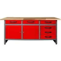 ONDIS24 Werkbank Karsten Set, rot - die praktische Hobbywerkbank - Werkbank für Hobby und Werkstatt, mit 6 Schubladen und 2 Türen, belastbar bis 510 kg, verstellbare Füße für optimale Stabilität.
