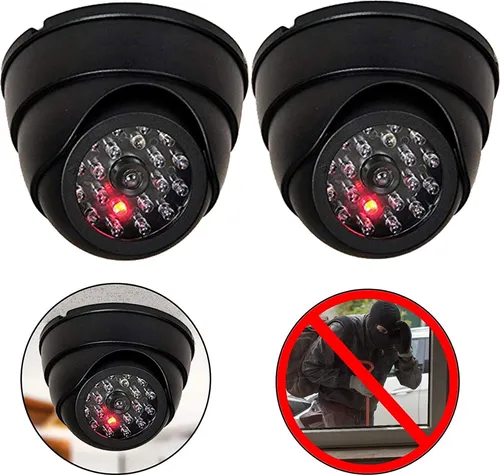 2X Domkameras Dummy mit IR Stahler Kamera Attrappe mit Objektiv und Blinkled Videoüberwachung Warensicherung