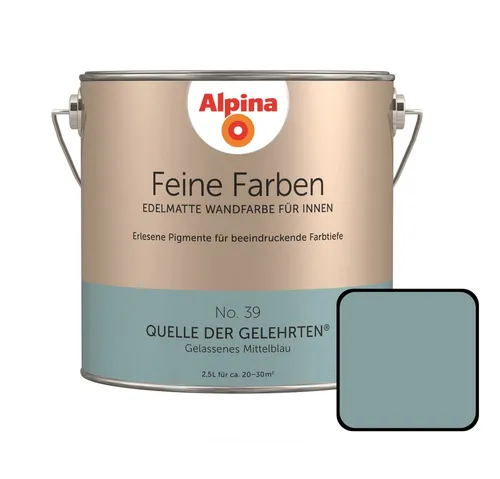 Alpina Feine Farben No. 39 Quelle der Gelehrten 2,5 L - Farben in edelmatt gelassenem mittelblau, ideal für eine entspannende Atmosphäre und hochwertige Wandgestaltung.