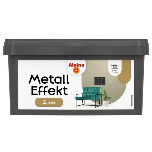 Alpina Effektfarbe Metall 1 L - Effekt Finish Gold - Struktur- & Effektfarbe mit edlem Gold-Finish, ideal für kreative Wandgestaltungen und besondere Akzente.
