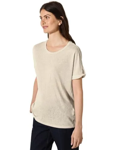 Cecil Damen B322682 T-Shirt, Pumice Beige, L - T-Shirts für Damen, elegantes Design mit schimmernden Fäden und leichtem Materialmix für optimalen Tragekomfort.