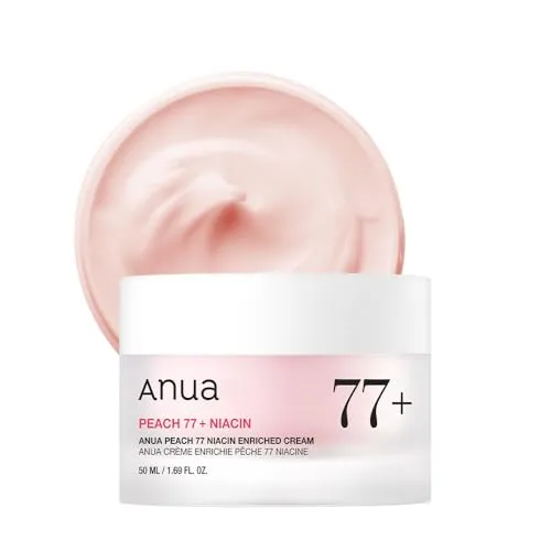 ANUA Pfirsich-Niacinamid-Creme, Gesichtsfeuchtigkeitscreme für trockene Haut mit Vitamin B12, Kollagen, Ceramid, Panthenol, koreanische Hautpflege für Glashaut (50 ml, 1,69 fl.oz.)