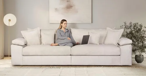 Big-Sofa HOME AFFAIRE "Soft&Cosy XXL - Breite 303 cm", beige - Mega-Sofa mit 3 Sitzflächen, Federkern-Polsterung und hochwertigem Cordbezug. Ideal für großzügige Wohnräume und gemütliche Abende.