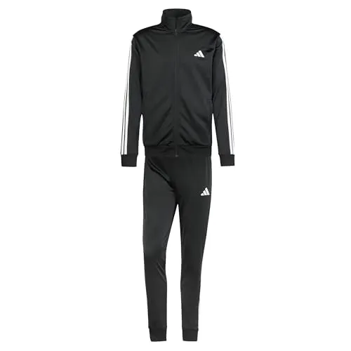 adidas Herren SPORTSWEAR BASIC 3 STRIPES TRICOT TRACKSUIT, Schwarz, XL - Trainingsanzug aus 100 % recyceltem Polyester, regulär geschnitten mit Stehkragen und elastischem Bund, ideal für Komfort und Bewegungsfreiheit beim Sport.