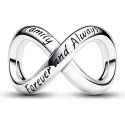 Pandora 793243C00 - Für immer & immer Unendlichkeit Charm - Charm aus Sterling Silber mit Unendlichkeitssymbol und Gravur 'Family Forever and Always'. Perfekt für die Pandora Moments Kollektion und ein bedeutungsvolles Geschenk für Familie.