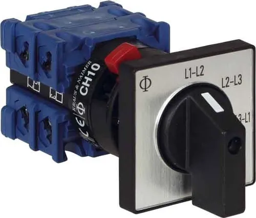 Kraus&Naimer Voltmeterumschalter CH10 A023-620 FT2 - Druckschalter für Fronteinbau, IP65 Schutzart, ideal für präzise Spannungsmessungen zwischen Phasen.