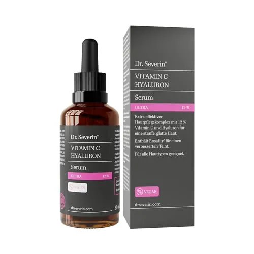 Dr. Severin 12% Vitamin C Hyaluron Serum Ultra 50 ml - Tagespflege: Hochkonzentriertes Gesichtsserum mit 12% Vitamin C und Hyaluronsäure für strahlende Haut, reduziert Falten und Augenringe, vegan und intensiv feuchtigkeitsspendend.