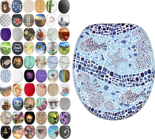 Sanilo WC-Sitz Mosaic World - Moderner Toilettendeckel mit einfacher Montage - Ovaler WC-Sitz aus hochwertigem Holz in modernem Mosaic-Design, pflegeleicht und mit hoher Belastbarkeit. Inklusive Montagematerial und Videoanleitung für eine mühelose Installation.