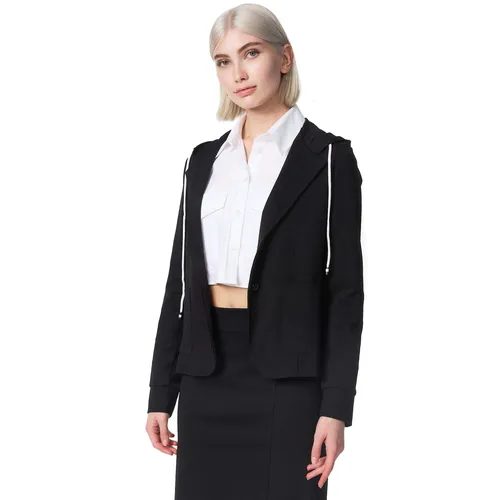 PM SELECTED Damen Kurzblazer Hoodie mit Kapuze - Sportlicher Business Look - Vielseitiger Damen Blazer Hoodie PM21 aus 53% hochwertiger Viskose. Die Kombination aus Blazer und Hoodie sorgt für einen eleganten, komfortablen Stil, ideal für den Alltag.