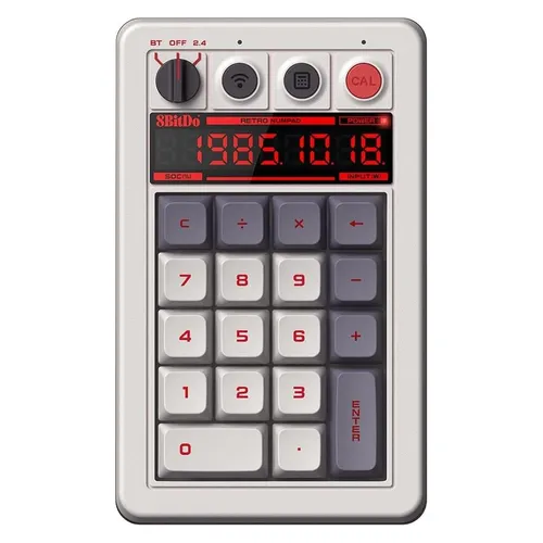 8Bitdo Retro 18 Kabelloses Numpad - Mechanische Tastatur im Retro-Stil - Gaming-Zubehör mit 18 Tasten und N-Key-Rollover für präzises Tippen. Kombinierbar mit Retro-Tastaturen, bietet es Hot-swap-fähige Schalter und stabile Aluminiumplatte für Langlebigkeit.