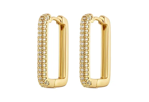 Heideman Ohrringe Odilla Damen - aus hochwertigem Edelstahl silber gold rosegold farbend poliert - Ohrcreole für Frauen mit Stein weiss - Creolen im kantigen Design - 2cm lang