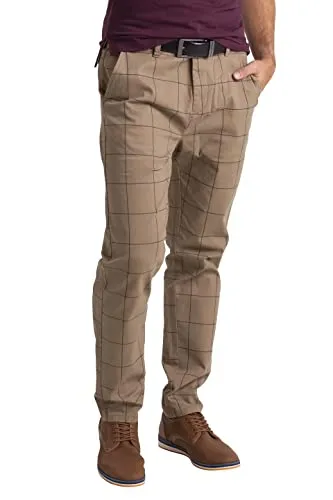 BlauerHafen Herren Formale Hose Karo-Muster Slim-fit Wrinkle-Resistant Flat-Front Retro Vintage Tailored Fit Smart Office Business Suit Chino Pant (Khaki, 34W / 30L)
