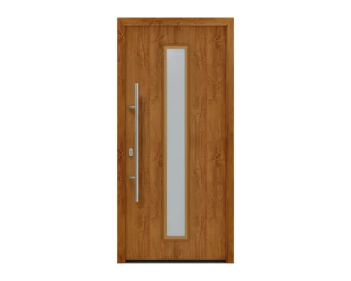 Haustür EcoStar ISOPRO IP 020 S - Links, 1100 x 2100 mm - Türen mit hochwertiger Holzoptik in golden oak, isolierendem Polyurethankern und robustem Metallrahmen für optimale Sicherheit und Energieeffizienz.