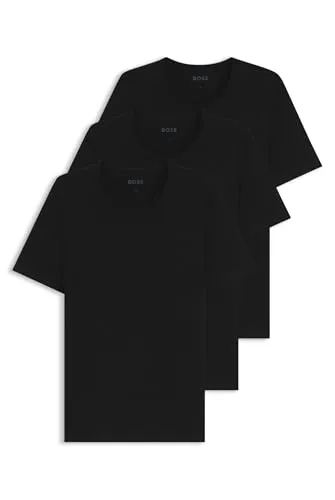 BOSS Hugo Herren T-Shirt Rn 3p Co T-Shirt, New - Black1, S - T-Shirts für Herren mit Regular Fit und Logo-Stickerei, getragen von David Beckham in der exklusiven BOSS ONE Kampagne.
