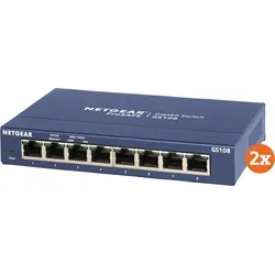 Netgear GS108 Netzwerk-Switch 2er-Pack - Das Netgear GS108 2er-Pack enthält zwei leistungsstarke Netzwerk-Switches mit 8 Ports und 1 Gbps Geschwindigkeit. Ideal für einfache Plug-and-Play-Installation, um mehrere Geräte im Heimnetzwerk zu verbinden.