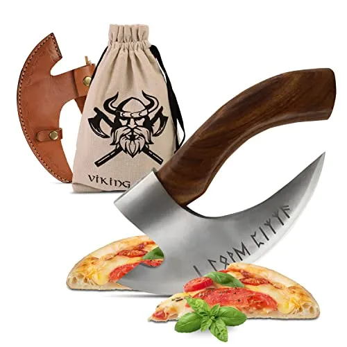 VIKING CRAFT Pizzamesser Pizza Axt - Der perfekte Pizzaschneider für echte Wikinger - Pizzamesser in Axtform mit Lederschutz, ideal als Deko und für Pizza-Liebhaber. Ein Must-Have für jeden Viking-Fan!