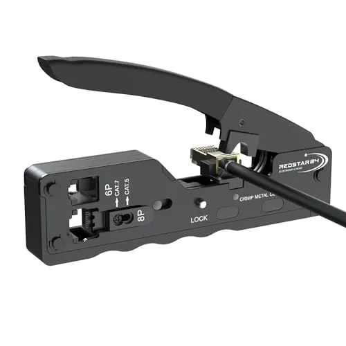 RedStar24 RJ45 Crimpzange Ethernet – LAN Crimpwerkzeug für RJ45-Stecker CAT8/CAT7/CAT6a/CAT6/CAT5e inkl. RJ11/RJ12 – Zange für Netzwerk- & Telefonkabel, Verlegekabel sowie 6/8-polige Stecker