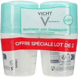 Vichy 48H Anti-Transpirant Deodorant Roll-on 2 x 50 ml - Zuverlässiger 48-Stunden-Schutz gegen Schweiß und Geruch für empfindliche Haut. Die sanfte Formel mit Vichy Thermalwasser beruhigt die Haut und zieht schnell ein, ideal für den täglichen Gebrauch.