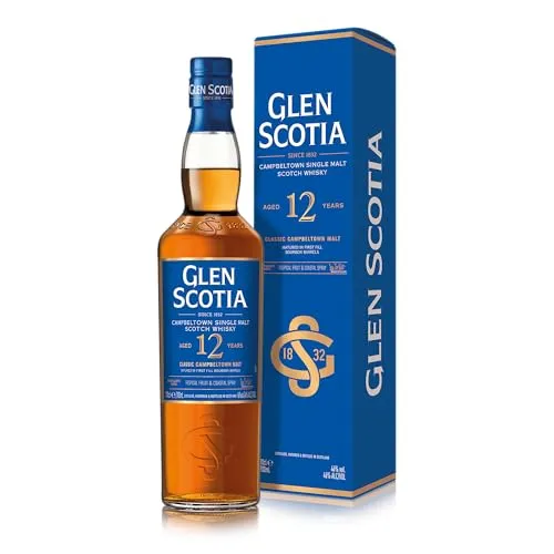 Glen Scotia 12 Jahre - Campbeltown Single Malt Whisky - Whisky, gereift in 1st Fill Bourbon Casks, bietet einen komplexen Charakter mit Küstennote und exotischen Früchten. Ein wahrer Genuss für Liebhaber und Sammler.