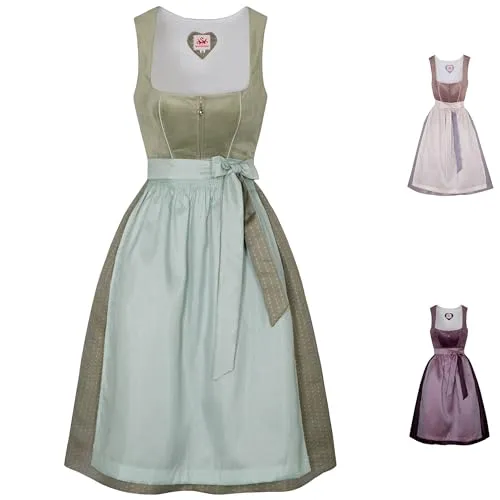 Spieth & Wensky Dirndl Doreen - Mintgrün, Größe 44/2XL - Elegantes 2-teiliges Trachtenkleid mit edel glänzendem Samtoberteil und trendiger Schürze. Die klassische A-Linien-Form und Midi-Länge sorgen für ein feminines Gesamtbild.