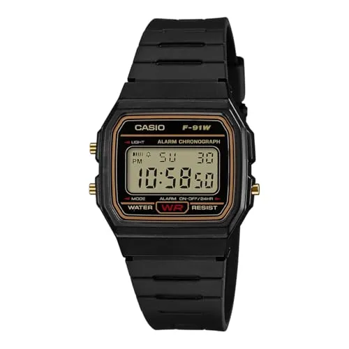 Casio F-91WG-9QDF Herren Digitaluhr - Digitaluhr mit Quarzwerk, Stoppuhr, Alarmfunktion und LED-Beleuchtung. Perfekt für Allergiker dank nickelfreiem Material und wasserdicht bis 3 BAR. Ideal für den täglichen Gebrauch.