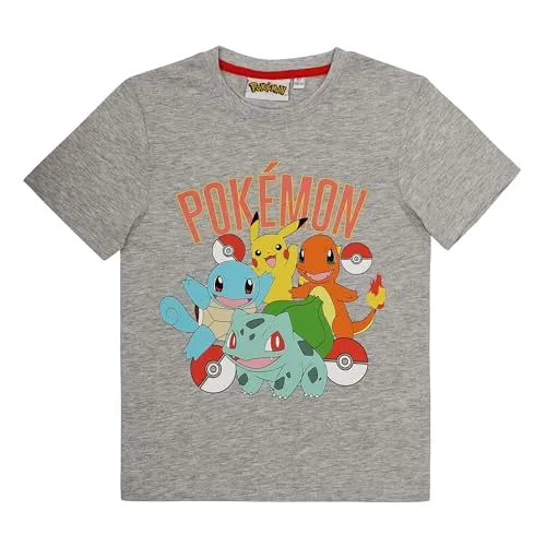 Pokemon T-Shirt Jungen Mädchen Pikachu Poke Shirt (DE/NL/SE/PL, Numerisch, 152, Regular, Grau)