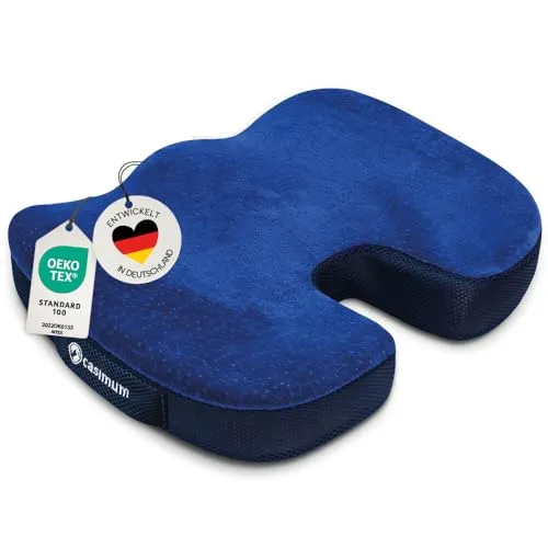casimum Steißbeinkissen - Orthopädisches Sitzkissen aus Memory Schaum - Kissen für Bandscheibenentlastung, ideal für Büro, Auto und Reisen. Mit abnehmbarem Bezug und Anti-Rutsch Noppen für optimalen Halt.