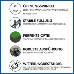 GEWA Gartentor Classic Doppeltor 3m Breit in Anthrazit - Doppeltor GEWA Classic, 3m breit und 1m hoch, aus robustem Stahl mit verzinkter und pulverbeschichteter Oberfläche in RAL7016. Inklusive Pfosten und Zubehör – ideal für Sicherheit und Stil in jedem Garten.