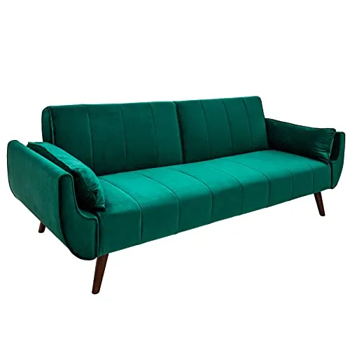 invicta INTERIOR Retro Schlafsofa DIVANI 220cm - Smaragdgrün Samt Schlafcouch mit Bettfunktion - Sofas & Couches - Gemütliche 3-Sitzer Couch mit eleganter Samt-Oberfläche und praktischer Bettfunktion für Gäste. Hochwertige Nosag-Federung sorgt für optimalen Komfort.