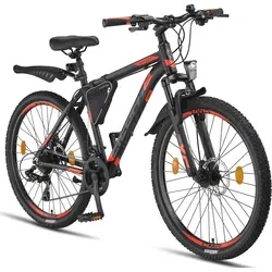 Licorne Bike Mountainbike Effect Premium - 26, 27,5 und 29 Zoll - Hochwertiges Mountainbike in Schwarz/Orange mit 2xDisc-Bremse, ideal für den Einsatz innerhalb der StVZO und für ein Gesamtgewicht bis 95 kg.
